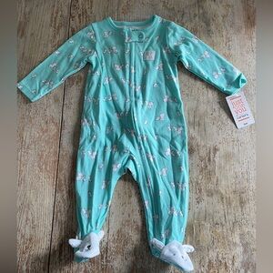 Carter's Baby Mint Green Bunny Feet Sleeper Full Zipper Rabbit Pajamas 6M